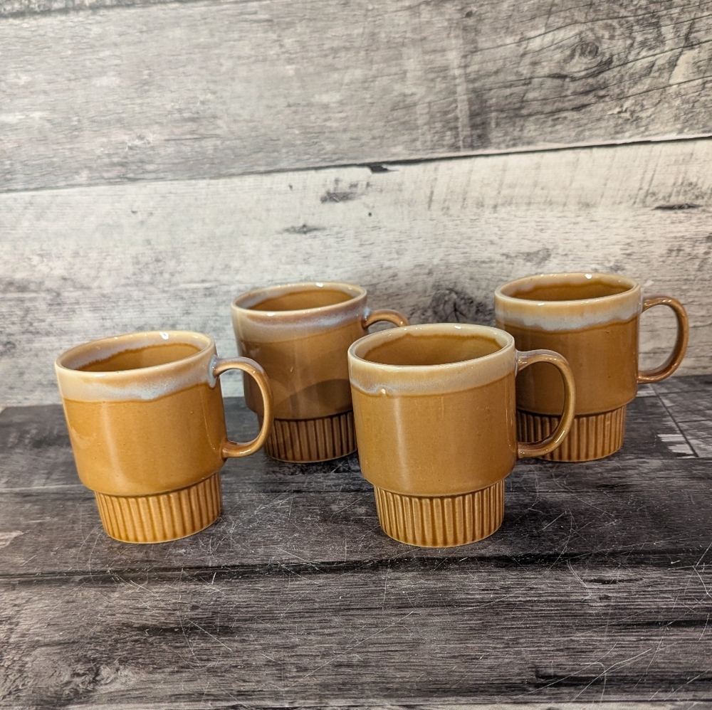 Vintage Brown Ceramic Mugs Set Of 4 By Festival
